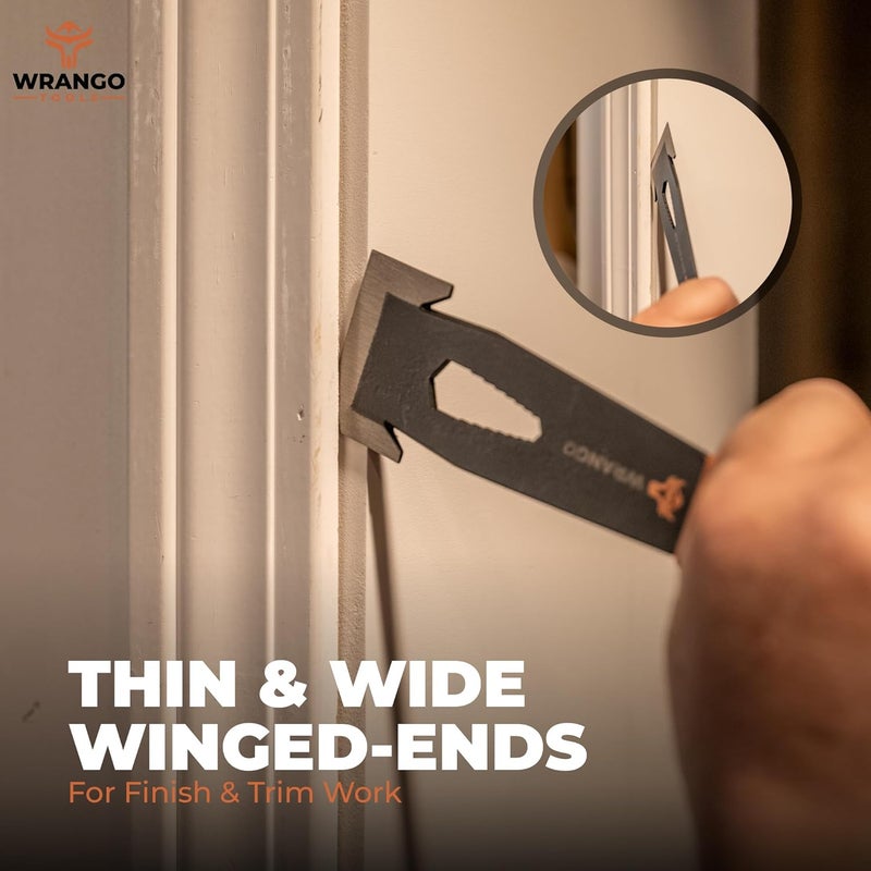 WRANGO TOOLS Store 9.5" Trim Bar Pry Bar - Patented Small Pry Bar with Bolt Remover & Nail Puller for Home Improvement & Construction - Flat Bar with Shock-Absorbing Grip & Wide Winged Ends, 2pk - Image 4